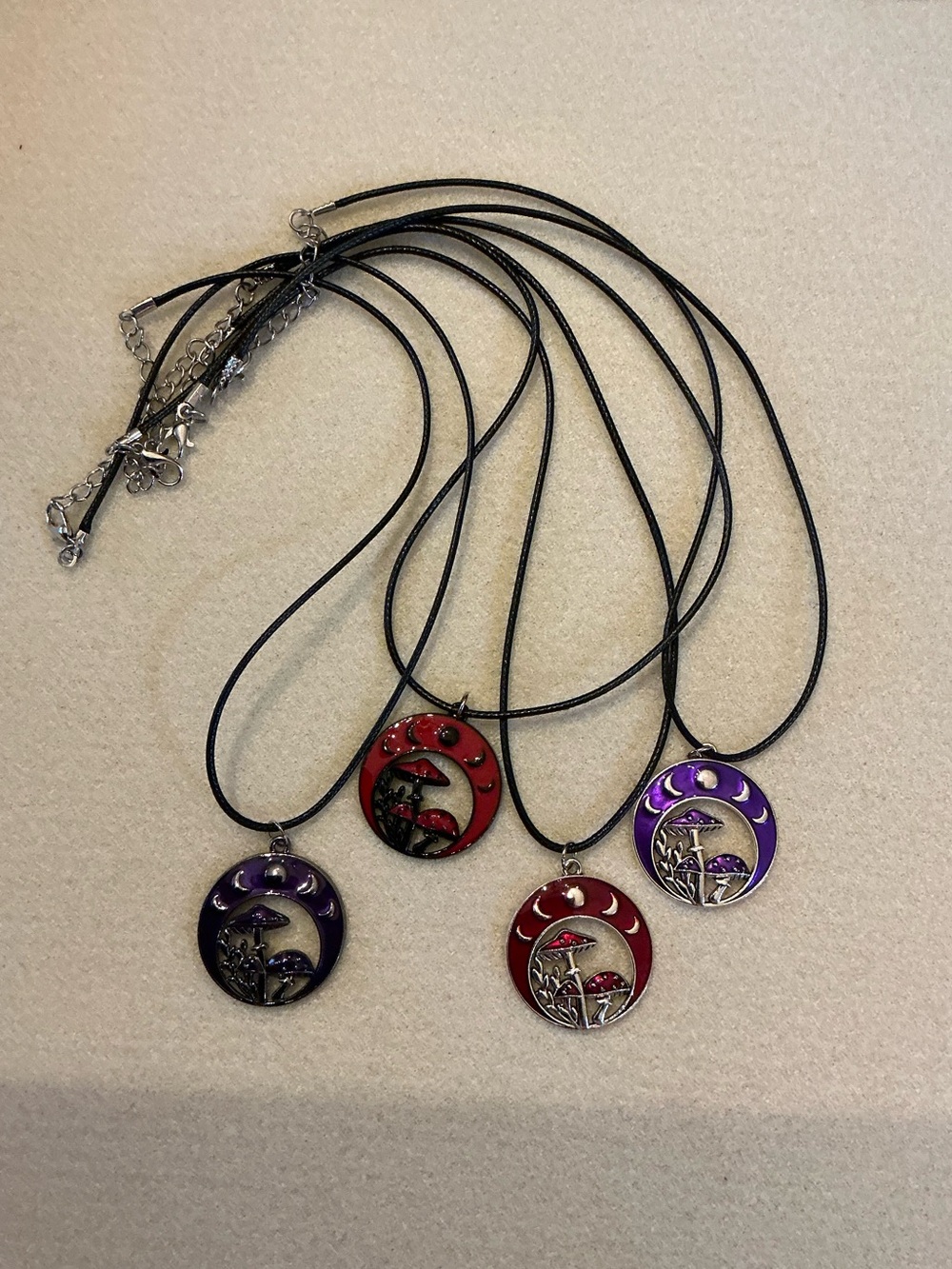 Enchanting Moon & Mushroom Pendant Necklace - Purple or Red